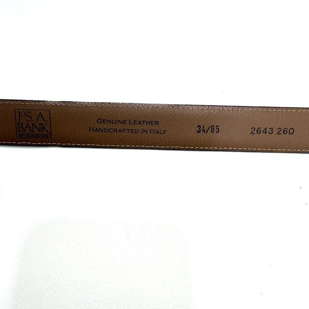 Jos A Bank Brown Genuine Italian‎ Leather Belt Silver Tone Buckle Men 34/85